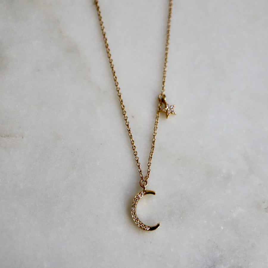Moon and a Dangling Star necklace