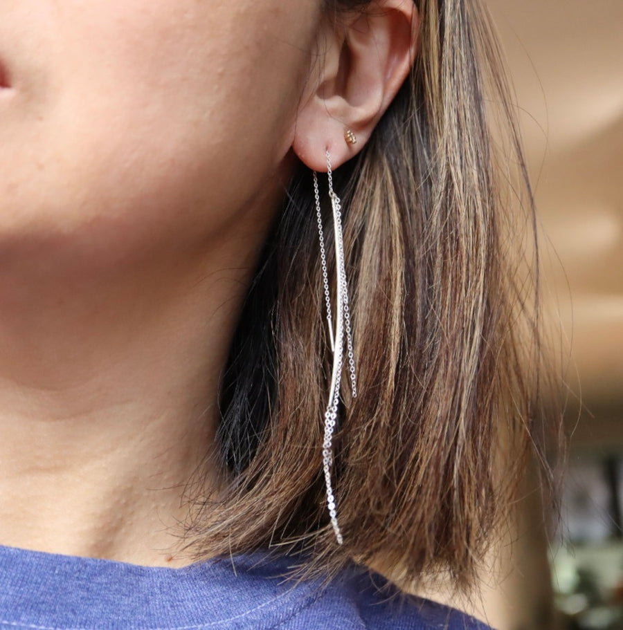 Multi Chain Ripple Thread Through Silver Earrings
