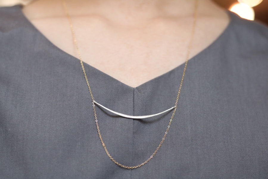 Ripple Chain Drop Chain Necklace / Silver with Gold-filled chains