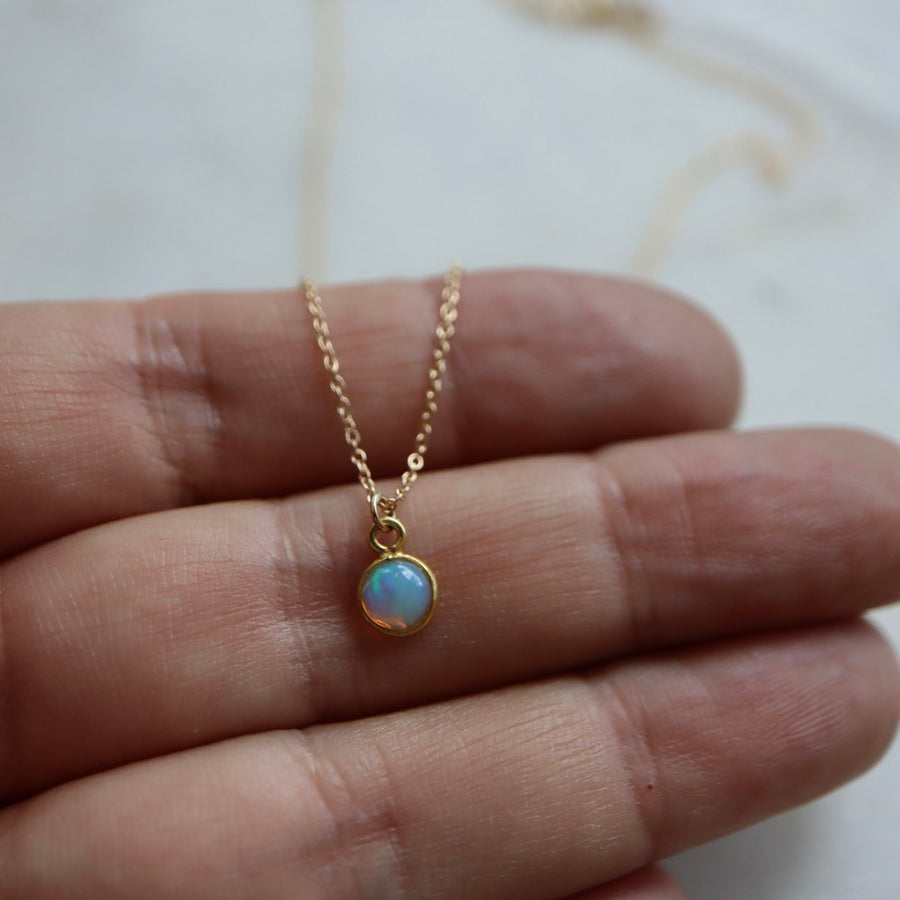 Bezeled Round Opal Necklace