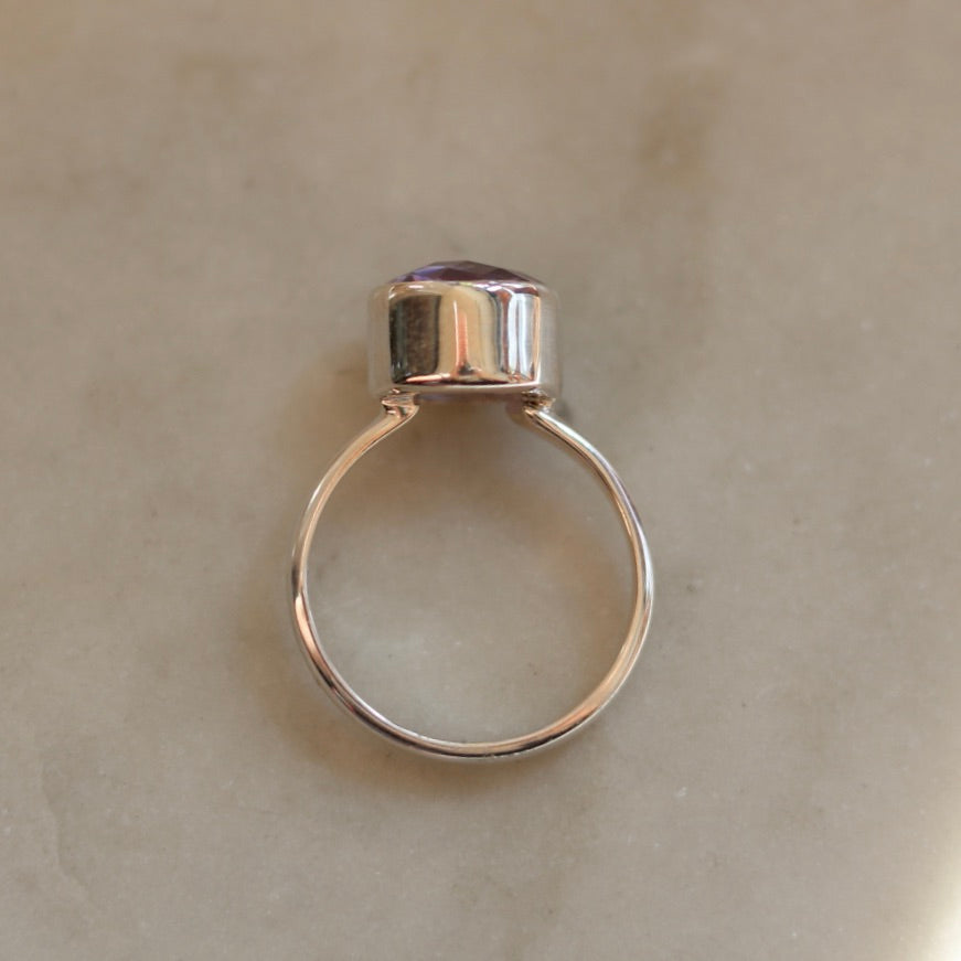 Bezel Set Amethyst Silver Ring