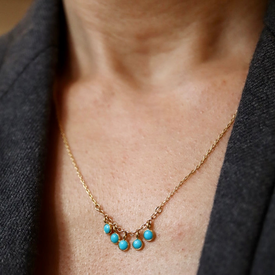 Five Turquoise Fringe Necklace