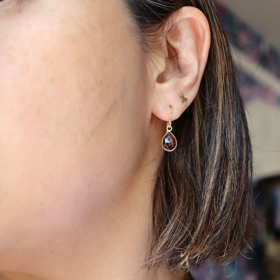 Teardrop Garnet Earrings with 18K Gold Ear Wires