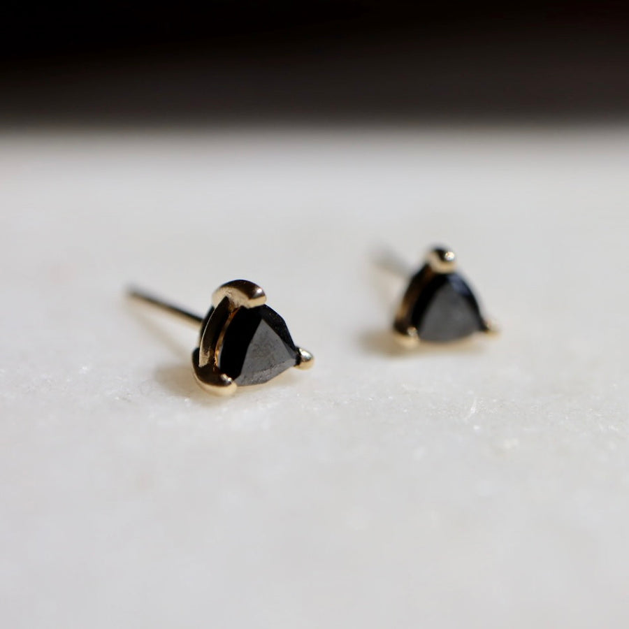 Trillion Cut Black Diamond Stud Earrings
