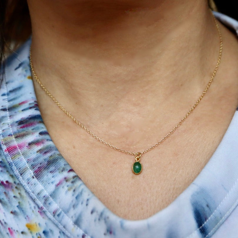 Cabochon Cut Oval Emerald Necklace