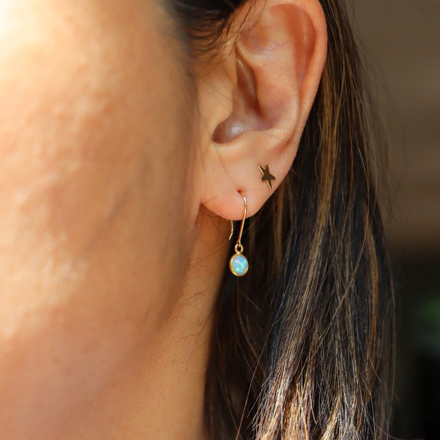 Round Opal Dangling Earrings 18K Gold