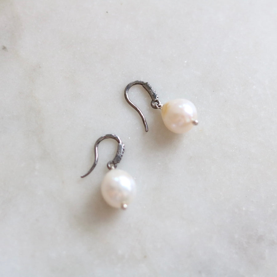 Teardrop Pearl Earrings with Milky Diamonds
