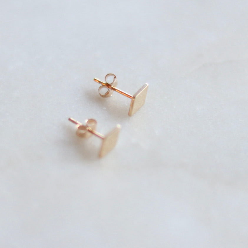 Flat Diamond Shape Gold Stud Earrings