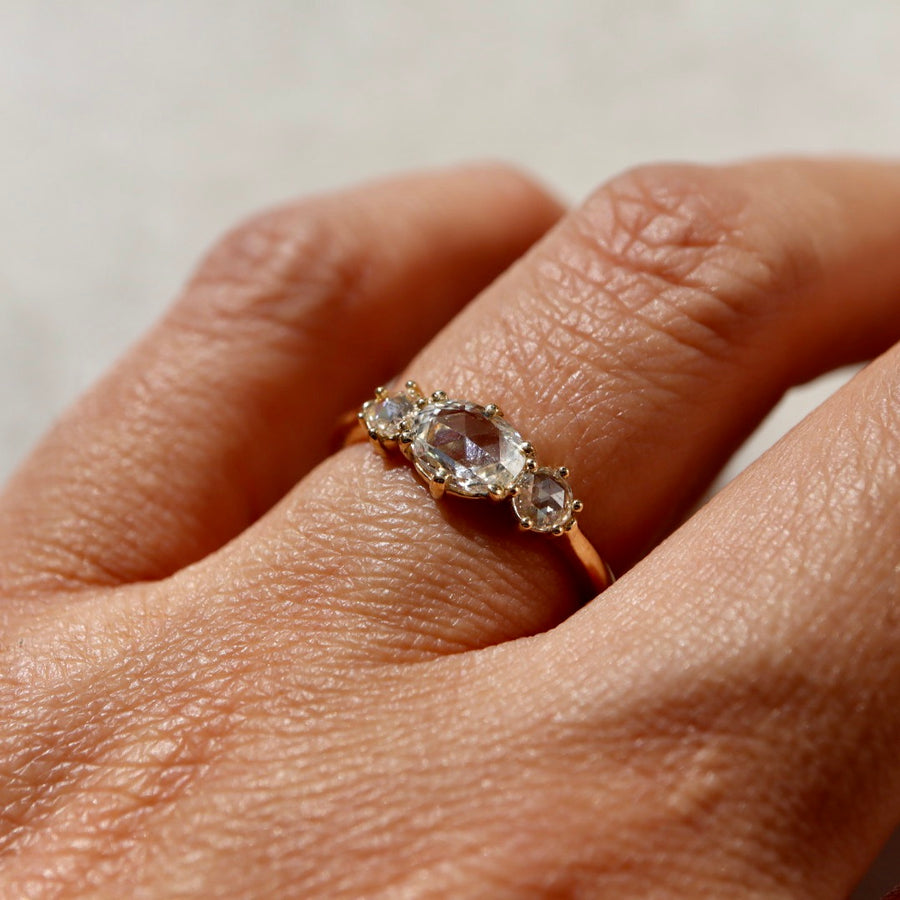 Three Natural Rose-Cut Diamond Ring