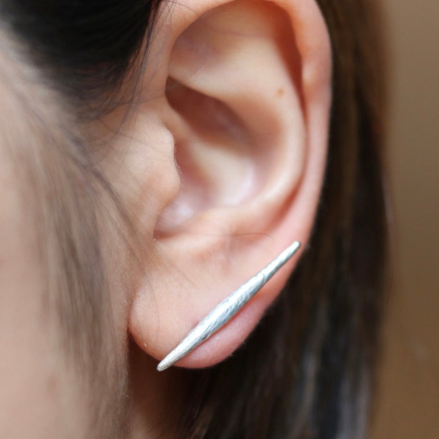 Silver Textured Bar Stud Earrings