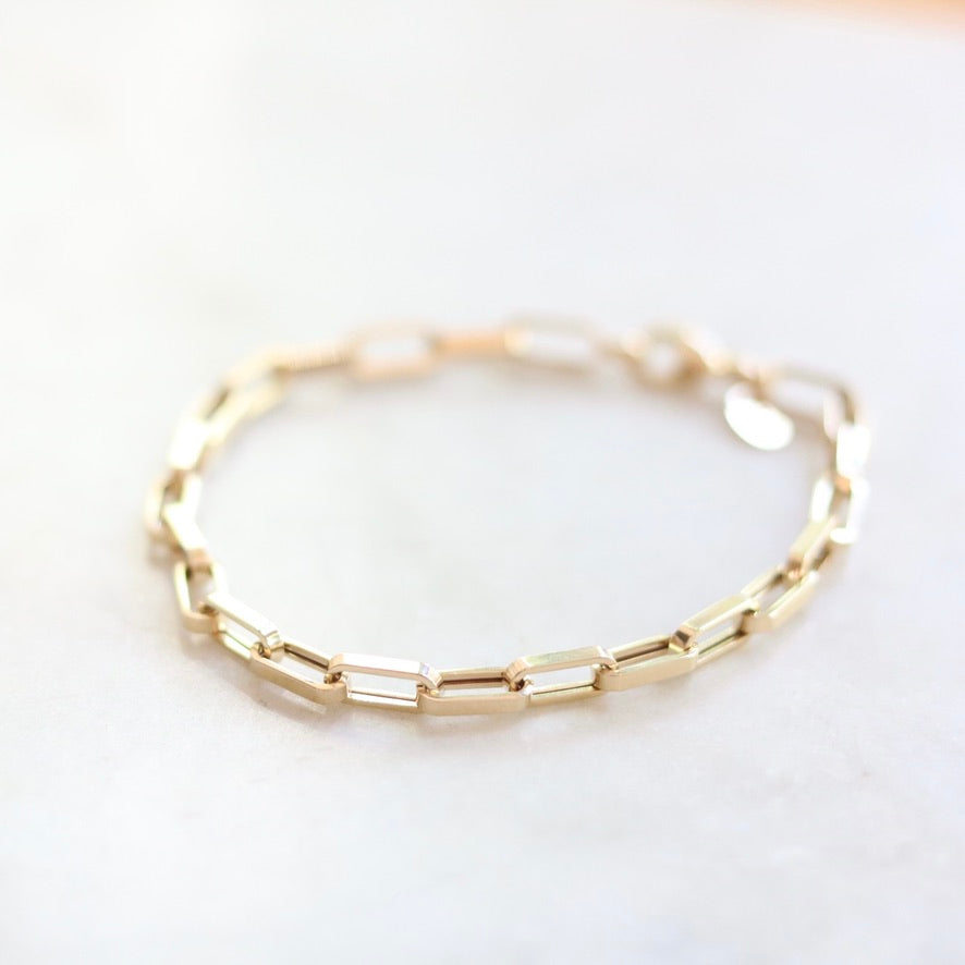Wide Link 14K Gold Chain Bracelet