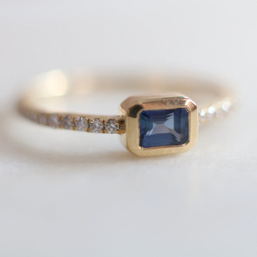 Rectangular Sapphire Bezel Set Ring