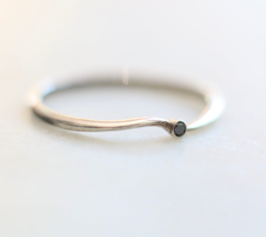 Tiny Black Diamond Wave Silver Ring