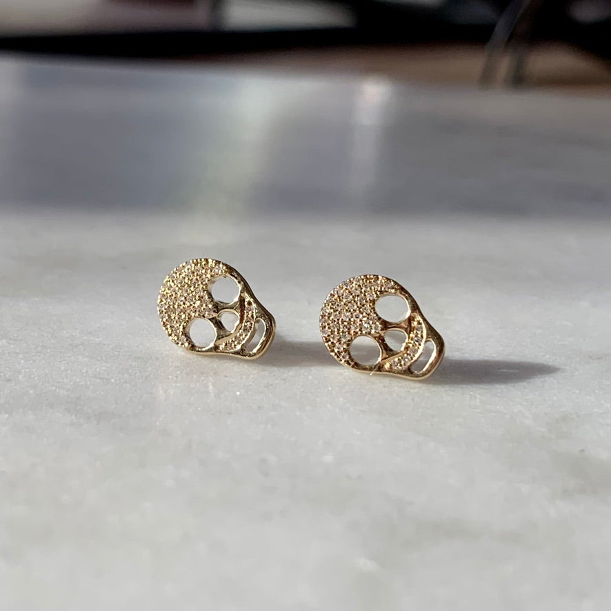 Diamond Set Skull Stud Earrings