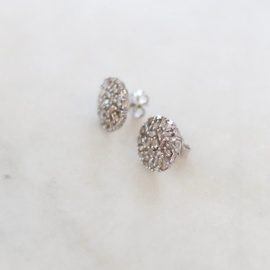 Gray Baguette Diamond Round Earrings
