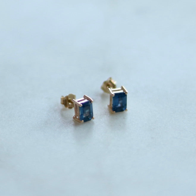 Rectangular Sapphire Stud Earrings