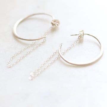 Silver Ripple Chained Hoop Earring
