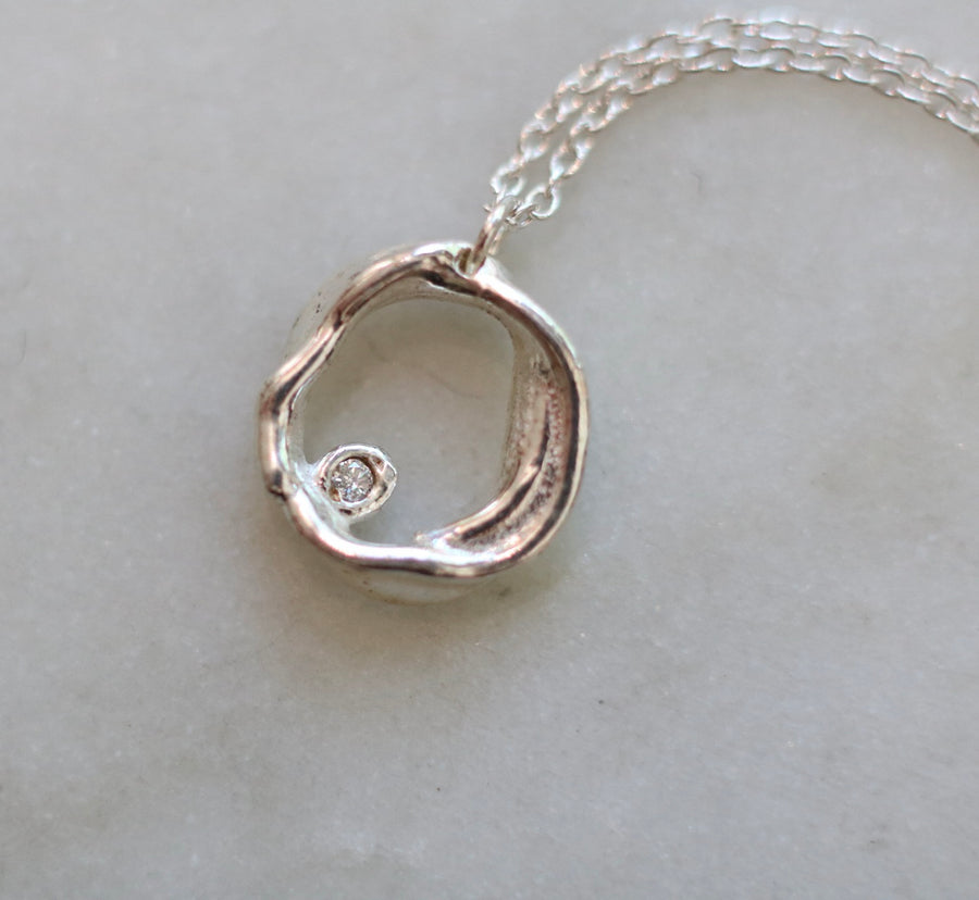 Silver Diamond Ripple Circle Necklace