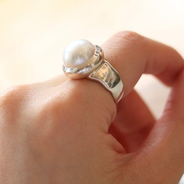 Bezel Set Freshwater Pearl Ring