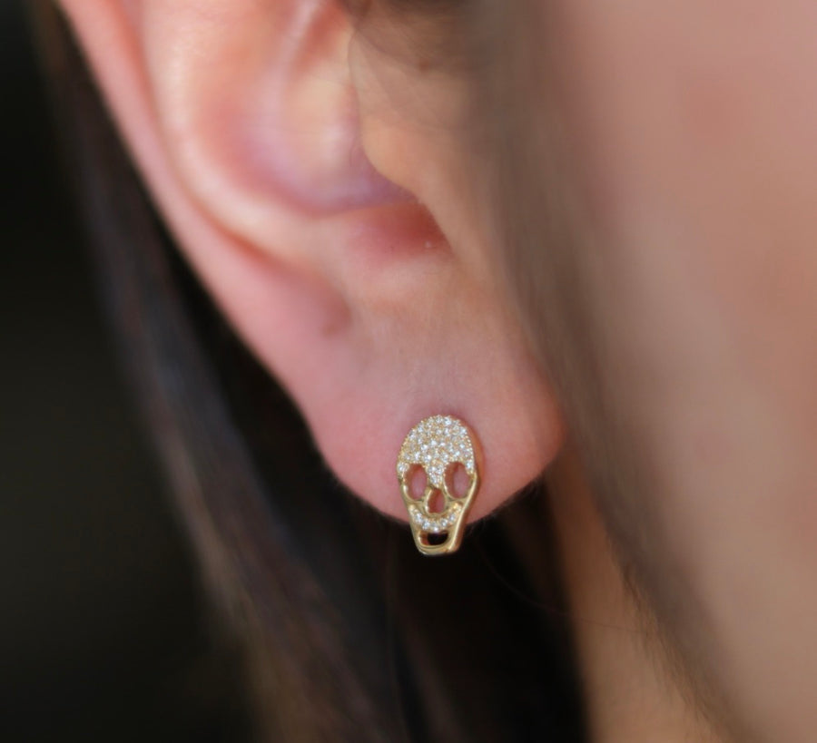 Diamond Set Skull Stud Earrings