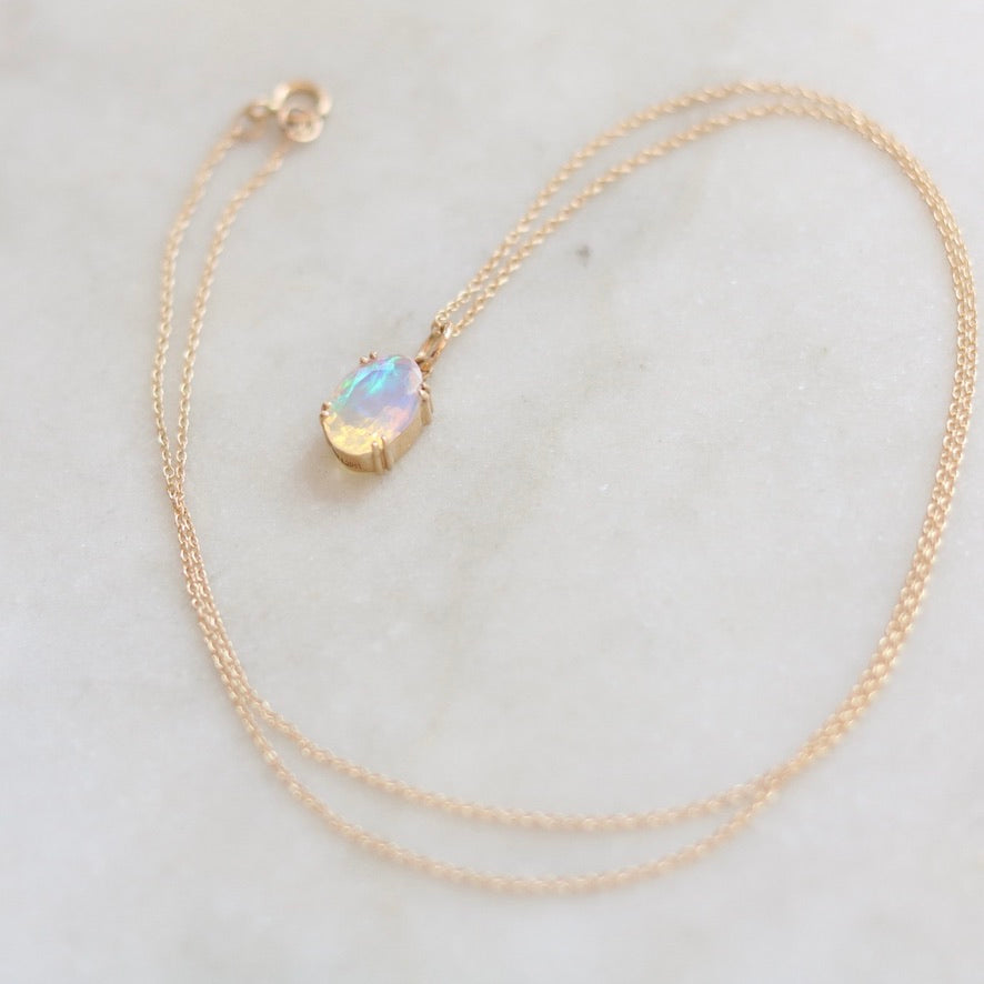 Faceted Prong Set Opal Necklace