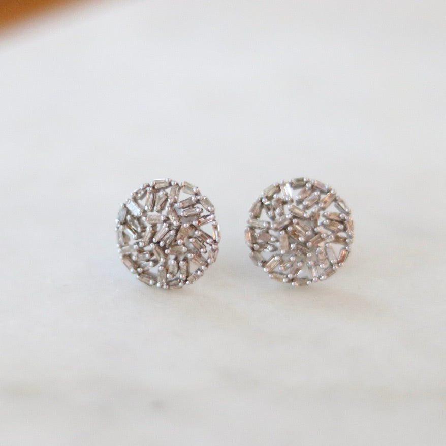 Gray Baguette Diamond Round Earrings