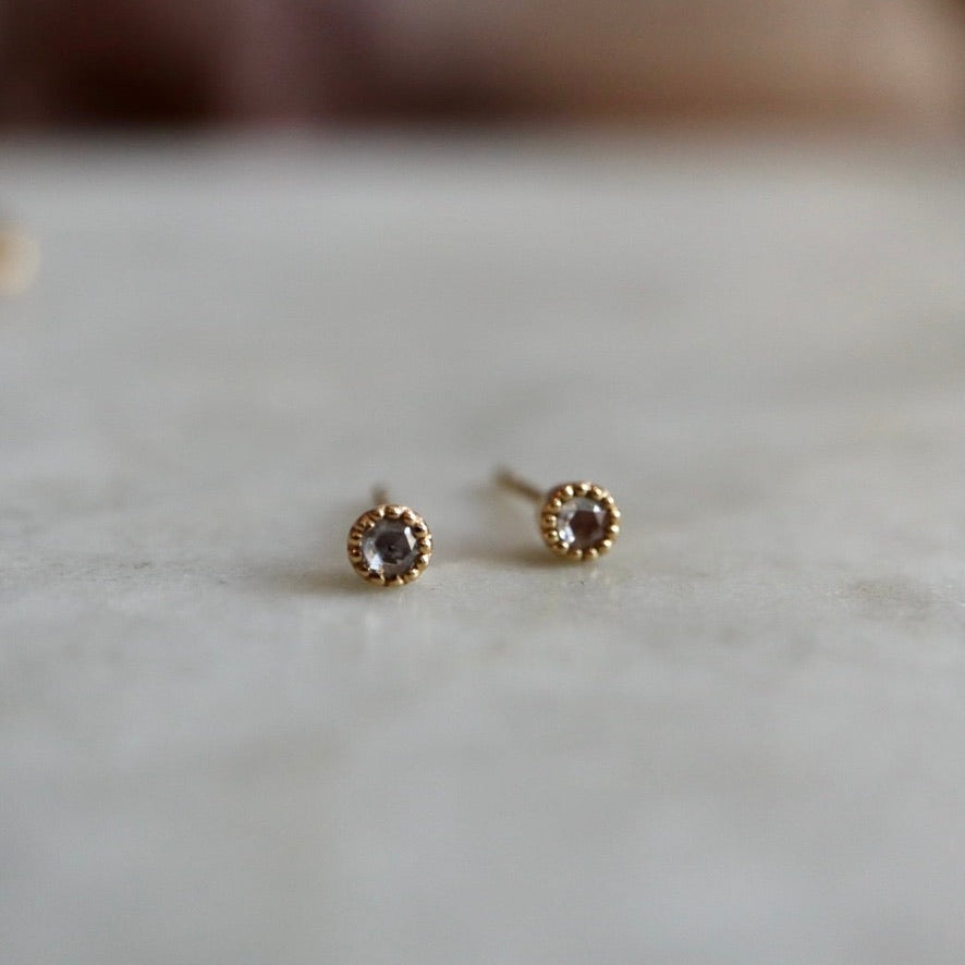 Rose-cut Granulated Setting Stud Earrings