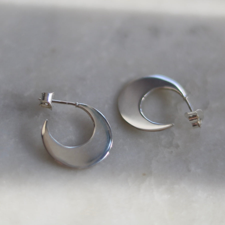 Crescent Moon Silver Hoop Earring