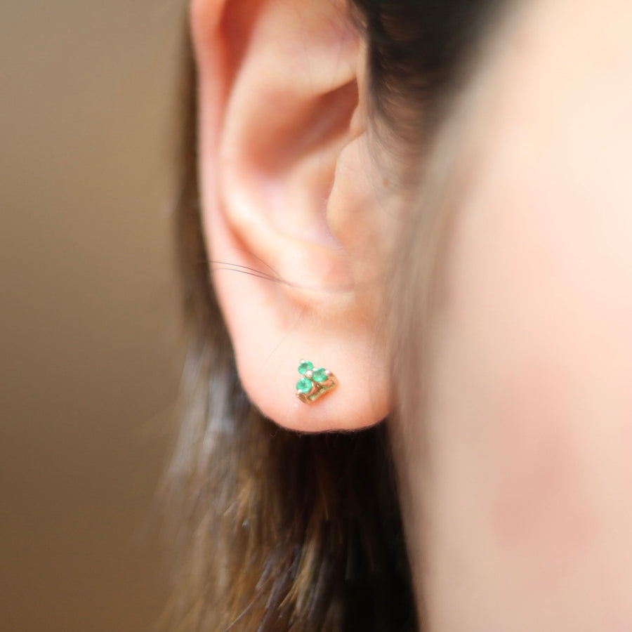 Three Emerald Stud Earrings