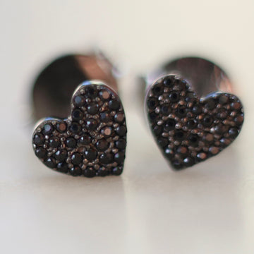 Black Spinel Heart Earrings