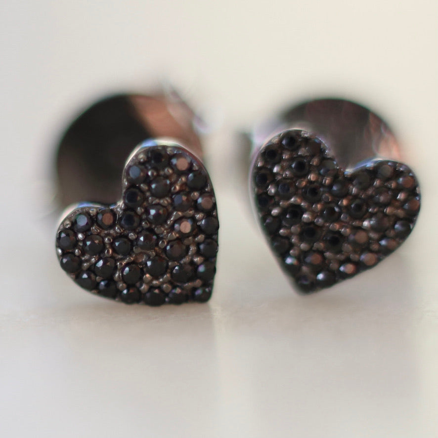 Black Spinel Heart Earrings