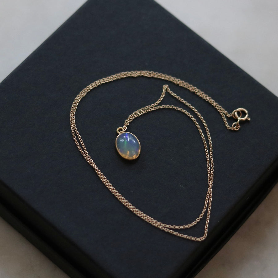 Bezeled Oval Opal Necklace