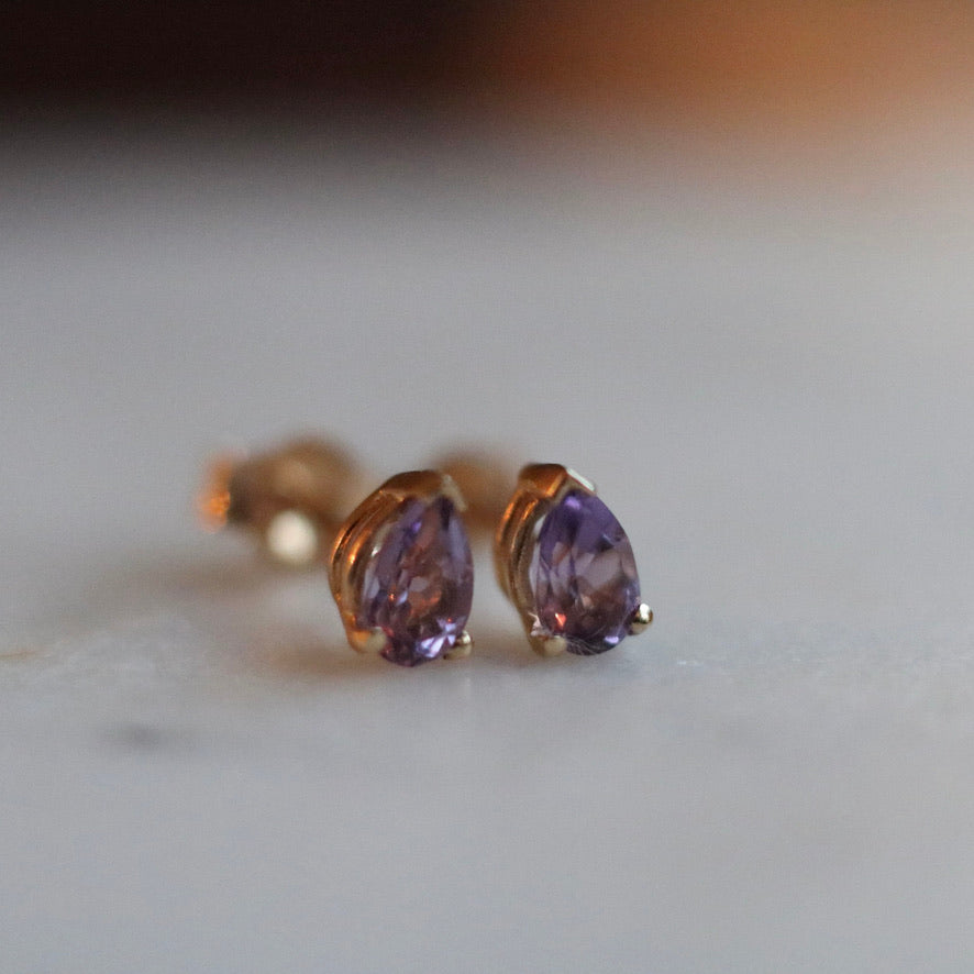 Amethyst Pear Shape Stud Earrings