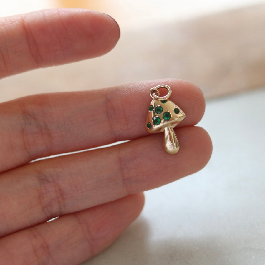 Emerald Mushroom Pendant Charm for a Necklace