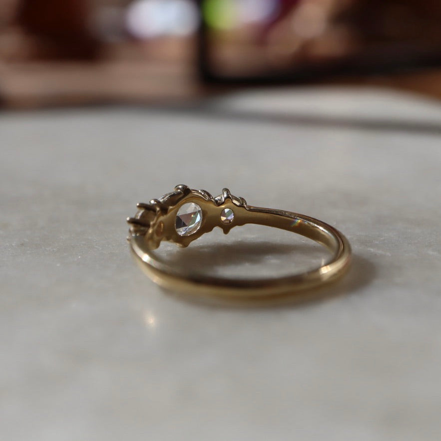 Three Natural Rose-Cut Diamond Ring