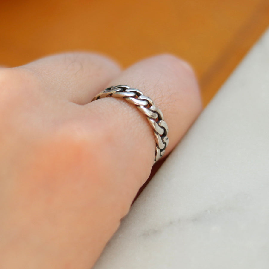 Narrow Silver Cuban Chain Ring
