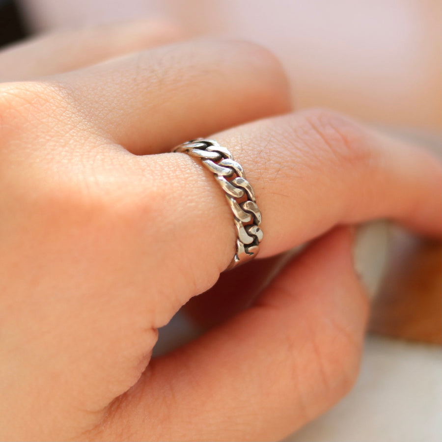 Narrow Silver Cuban Chain Ring