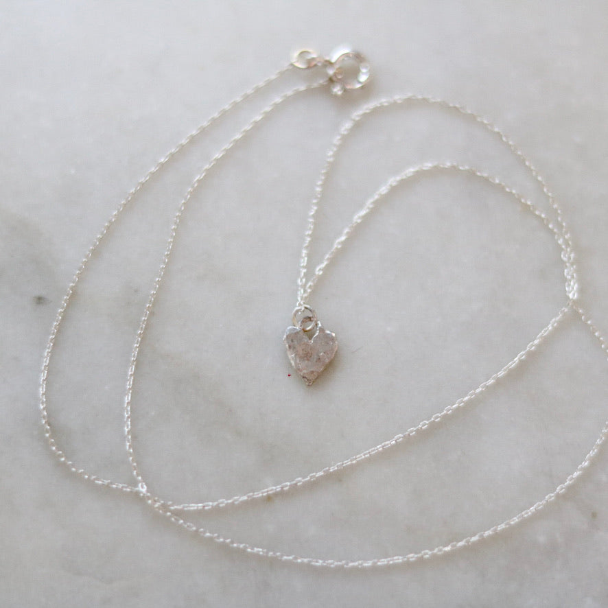 14k White Gold Hammered Heart Pendant - Solid Gold Dainty Heart Charm, Handcrafted Jewelry
