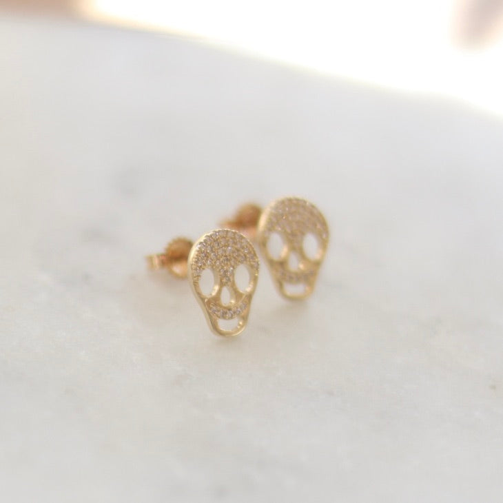 Diamond Set Skull Stud Earrings