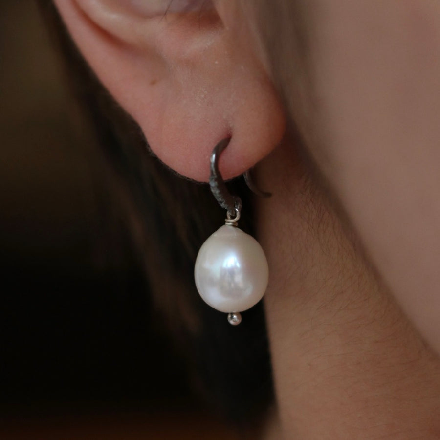 Teardrop Pearl Earrings with Milky Diamonds