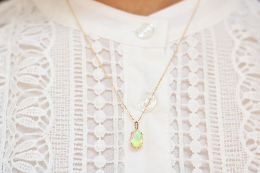 Faceted Prong Set Opal Necklace