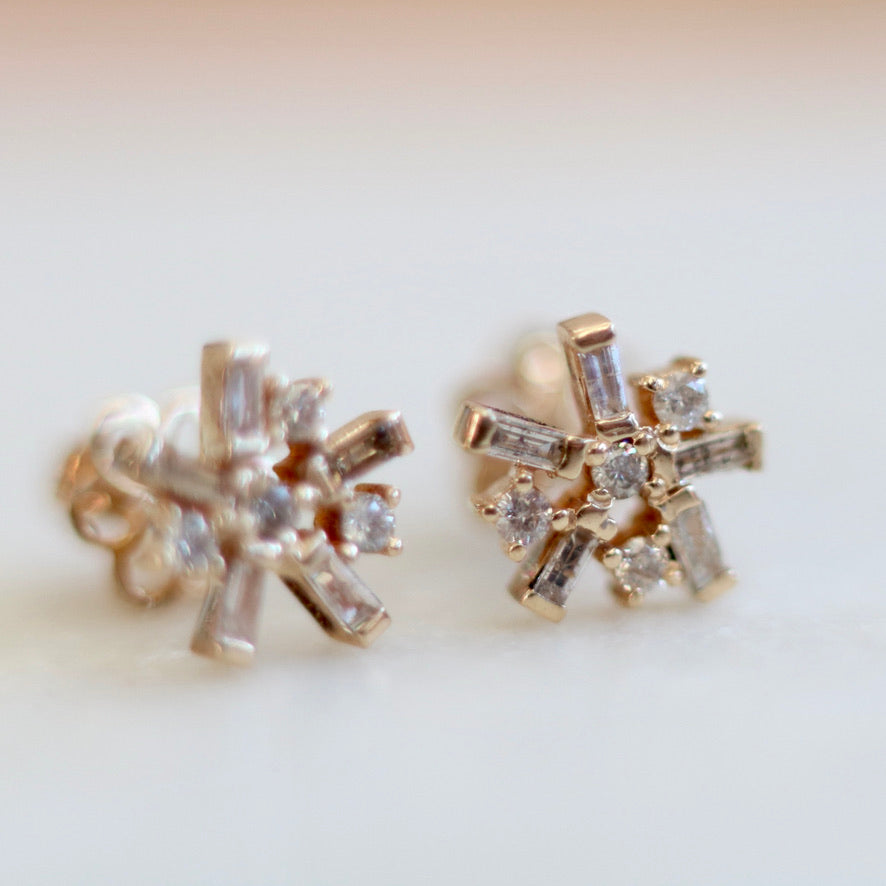 Baguette Diamond Cluster Stud Earrings