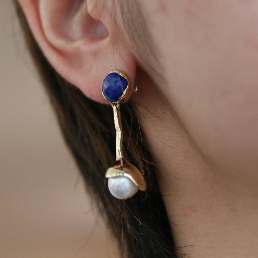 Lapis and Pearl Sappho Earring