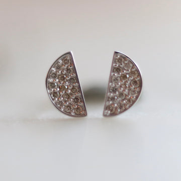 White Gold Semi-Circle Diamond Pave Earrings