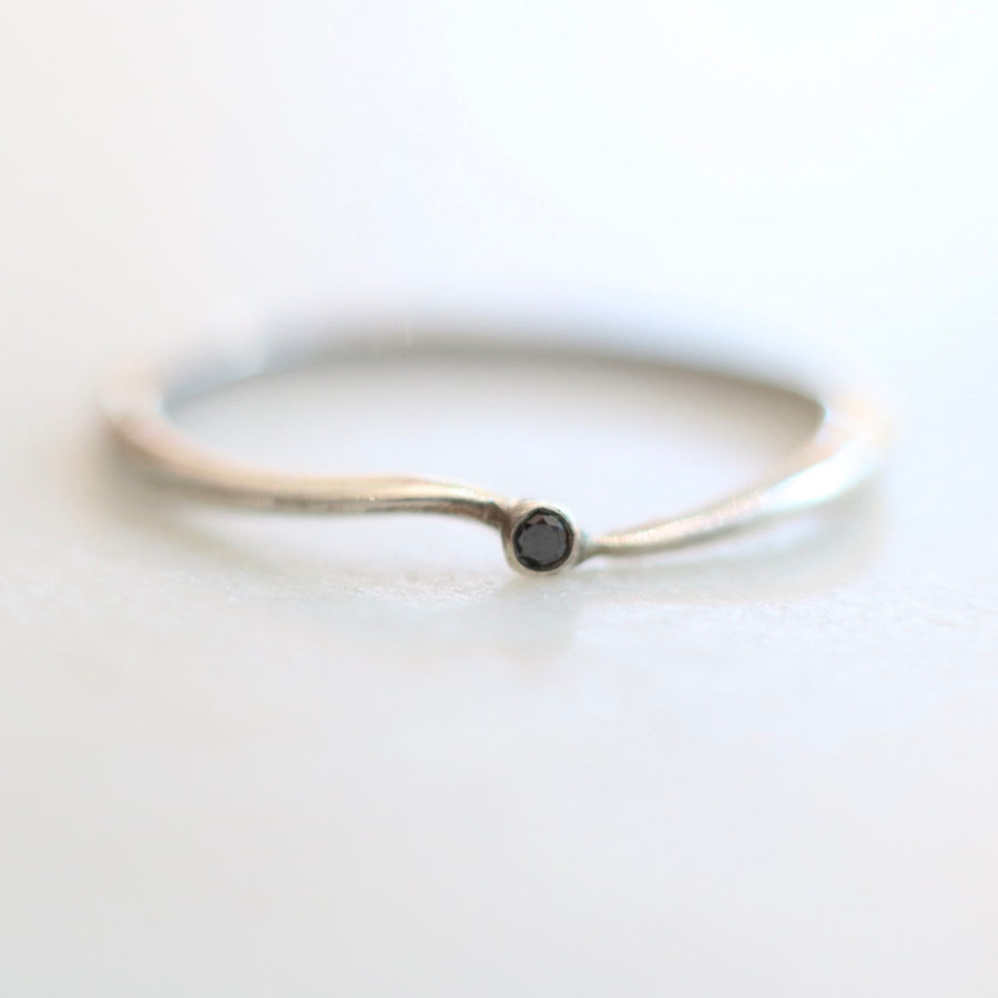 Tiny Black Diamond Wave Silver Ring