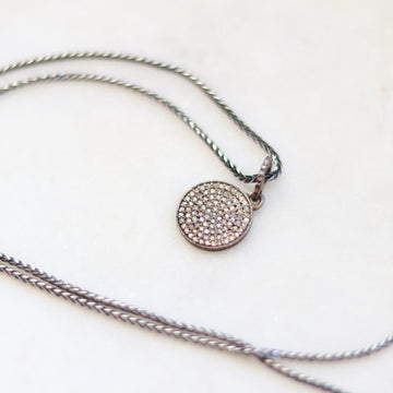 Gray Diamond Pave Silver Disc Necklace