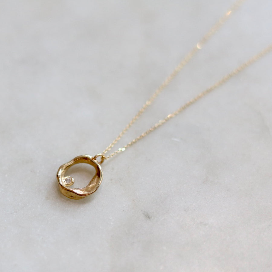 Gold and Diamond Ripple Circle Necklace