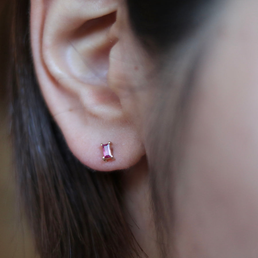 Rectangular Ruby Prong Set Earrings