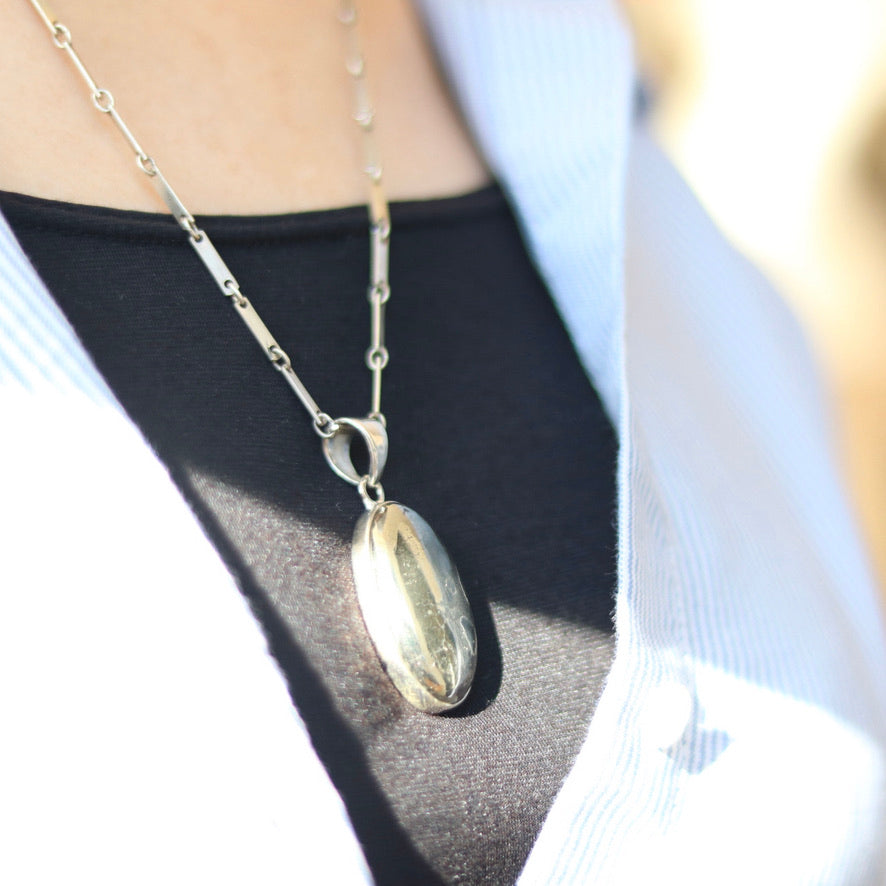Oval Pyrite Silver Necklace