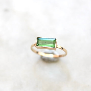 Rectangle Green Tourmaline Ring